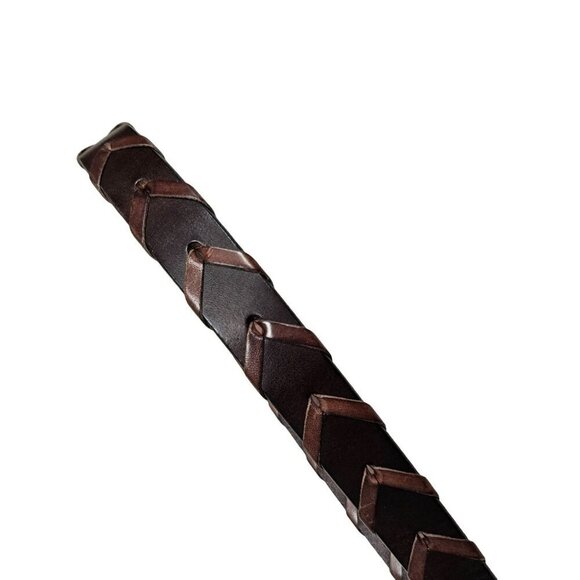 Lauren Ralph Lauren NWOT Brown Braided Leather Belt‎ Brass Buckle Two Tone 32 - Picture 9 of 11